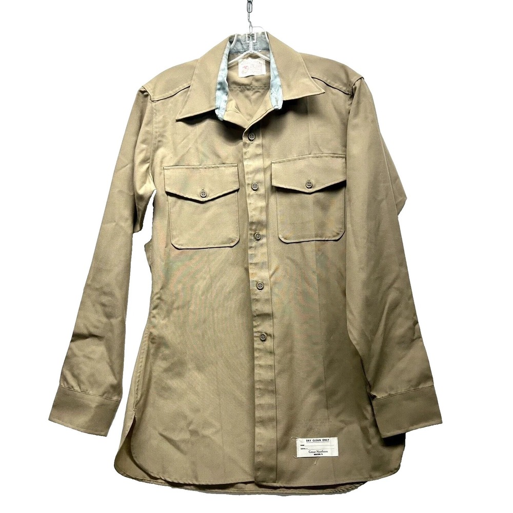 Vintage Great Northern USMC Tan Long Sleeve 14 1/2 /3 Polyester Wool Shirt (HU)